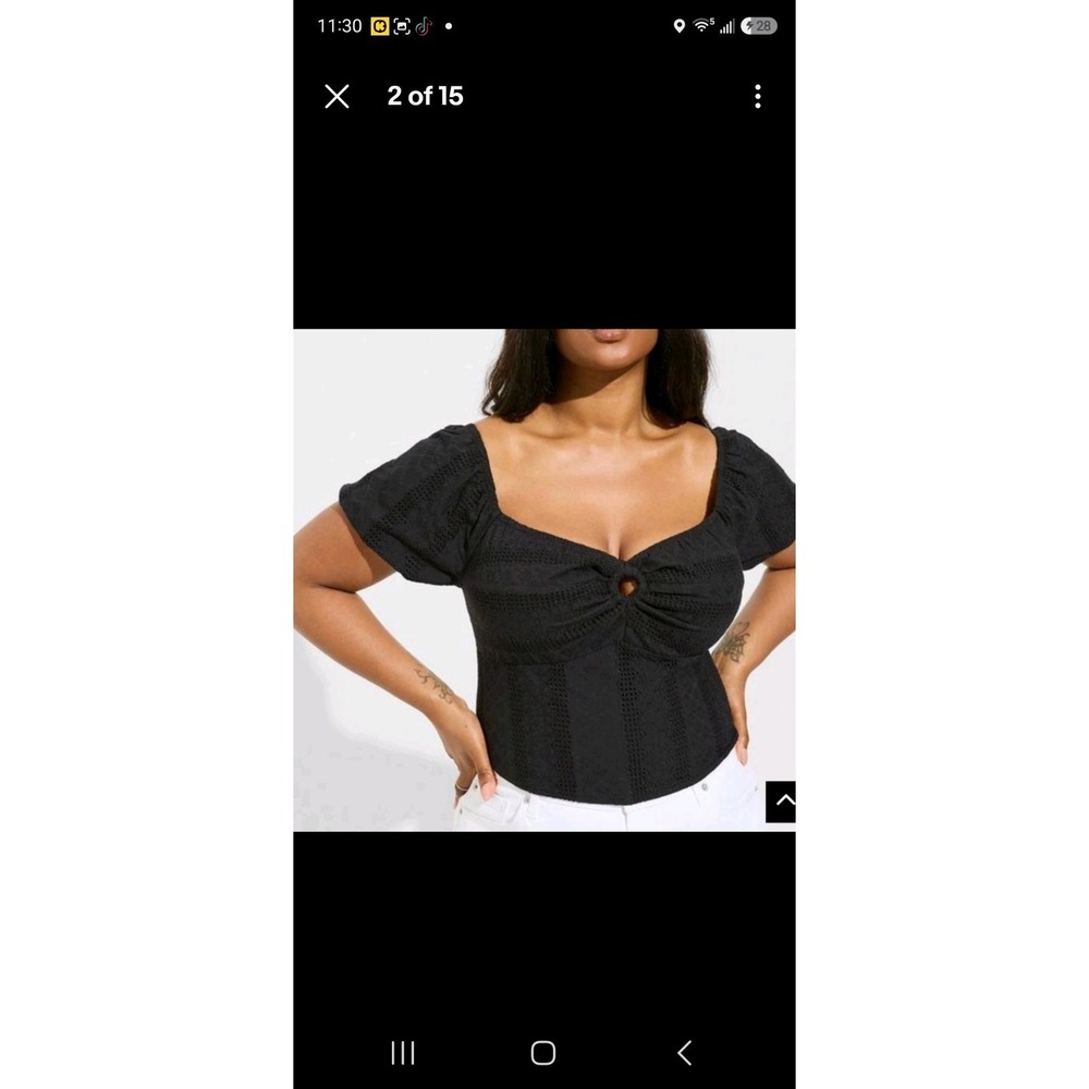 Torrid Eyelet Cotton Keyhole Off Shoulder Crop Top Plus size 5 (28) Deep Black